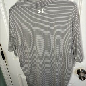 Under Armour Men's Polo in Gray and White Stripes
